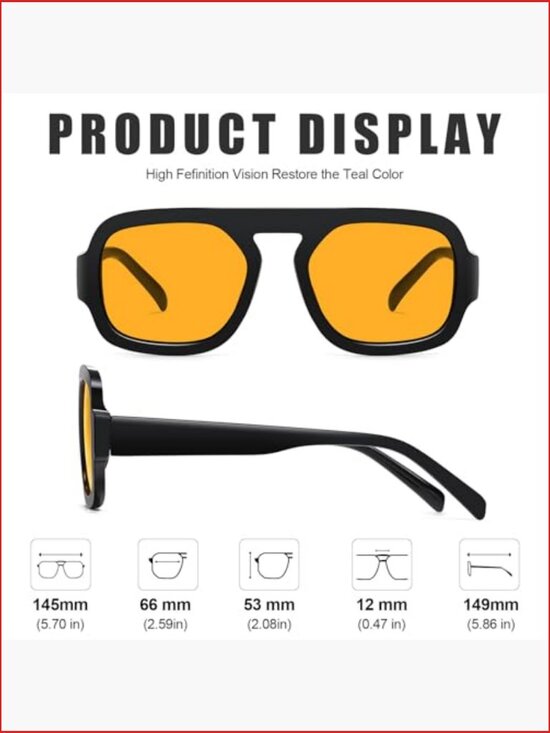 Retro Square Aviator Sunglasses UV Protection Plastic Frame Sun Glasses